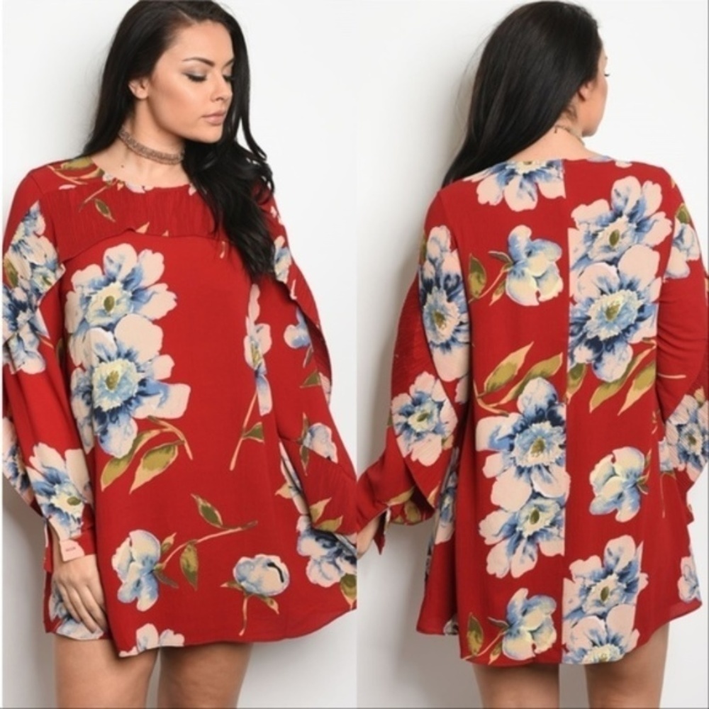 Dress Plus Size Floral Print Tunic Dress